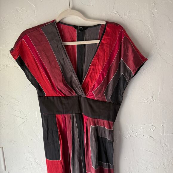 Express Y2K Colorblock Silk Blend Tunic Top 2 Deep V Empire Waist Retro Babydoll - Picture 2 of 8